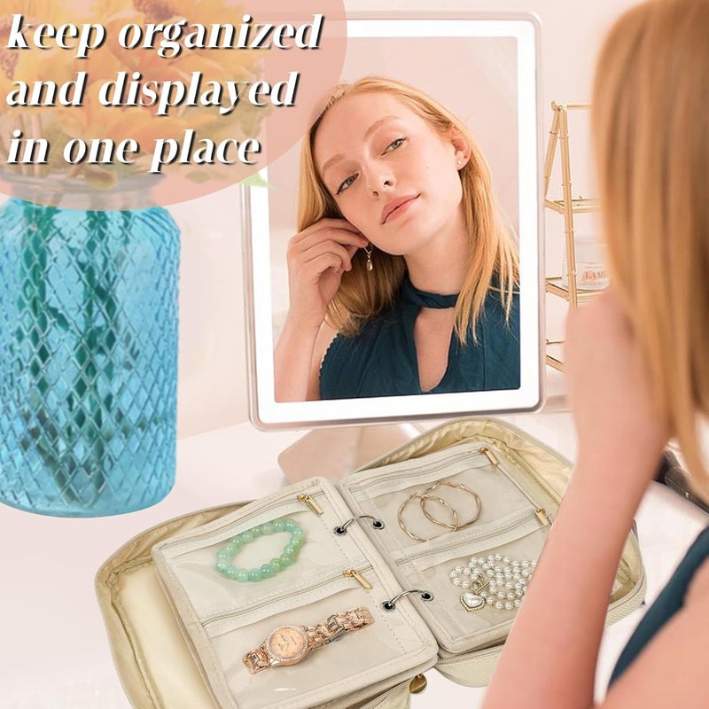 LingLingo Travel Jewelry Organizer Case,Jewelry Bags for Traveling, Jewelry Binder with 24 Pcs Clear Zipper Velvet Pouches for Storing Earrings, Rings, Necklace, Bracelet, Watch (Beige) - Image 5